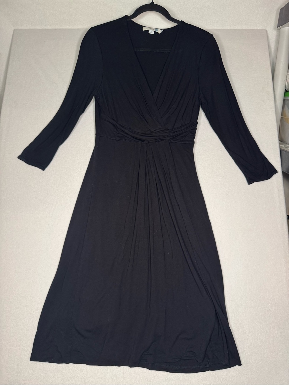 Boden Black Ruched Faux Wrap Midi Dress Size 10R